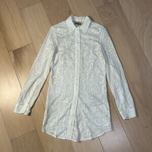 Cake Couture Elegant Semi-Sheer White Embroidered Button-Up Tunic Women’s Small